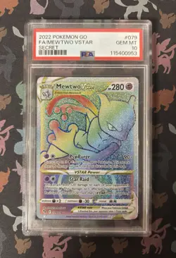PSA 10 Mewtwo VSTAR 079/078 Pokemon GO 2022 Rainbow Secret Rare Holo Full Art - Image 3