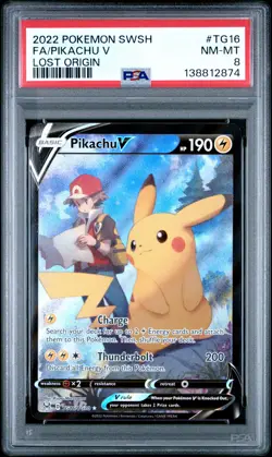2022 POKEMON SWORD & SHIELD LOST ORIGIN #TG16 FULL ART/PIKACHU V PSA 8 - Image 1