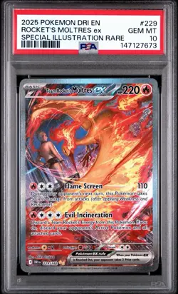 2025 POKEMON DRI EN DESTINED RIVALS 229 TEAM ROCKET'S MOLTRES EX PSA 10 GEM MINT - Image 1