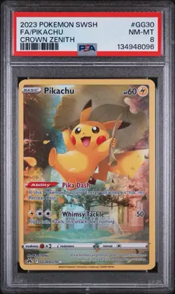 2023 POKEMON SWORD & SHIELD CROWN ZENITH #GG30 FULL ART/PIKACHU PSA 8 - Image 1