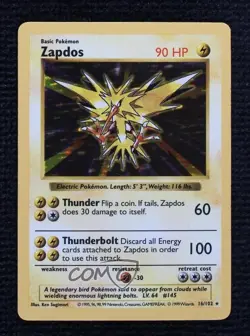 Zapdos Holo Shadowless Pokemon Base Set #16 1999 - Image 1