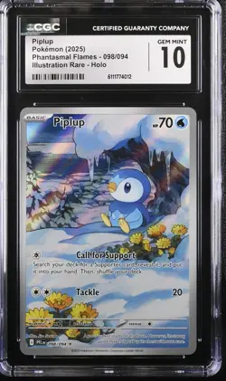 Piplup 098 Illustration Rare Holo 2025 Pokemon Phantasmal Flames CGC 10 - Image 1
