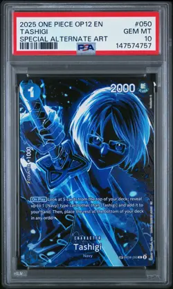 2025 ONE PIECE OP12-LEGACY OF THE MASTER SPECIAL ALTERNATE ART TASHIGI PSA 10 - Image 1