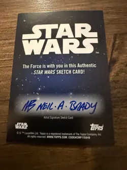 Topps Star Wars Galaxy Sketch Card 1/1 Neil A Brady Artist - Image 2