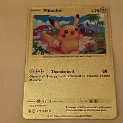 Pokemon Pikachu 075/073 Gold Metal Promo Foil Card 2021 HP 70 Attack 60 - Image 1