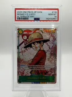 2025 ONE PIECE MONKEY D LUFFY OP13-118 CARRYING ON HIS WILL SEC ALT ART PSA 10 - Image 1
