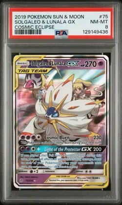 SOLGALEO & LUNALA GX 75/236 PSA 8 COSMIC ECLIPSE POKEMON CARD HOLO ENGLISH - Image 1