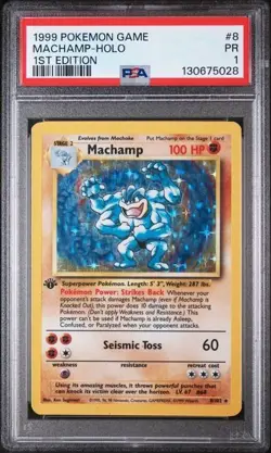 1999 POKEMON GAME #8 MACHAMP-HOLO 1ST EDITION PSA 1 - Image 1