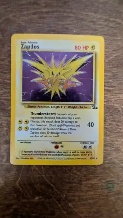 1999 Pokemon Fossil Zapdos 15/62 Holo Rare WOTC Vintage - Image 2
