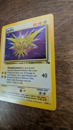 1999 Pokemon Fossil Zapdos 15/62 Holo Rare WOTC Vintage - Image 4