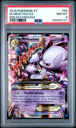 2015 POKEMON XY BREAKTHROUGH #64 M MEWTWO EX PSA 8 - Image 1