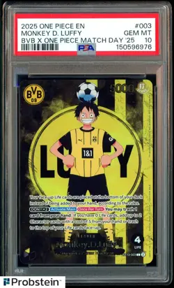 2025 ONE PIECE PROMOS BVB X ONE PIECE MATCH DAY 2025 #003 MONKEY D. LUFFY PSA 10 - Image 1