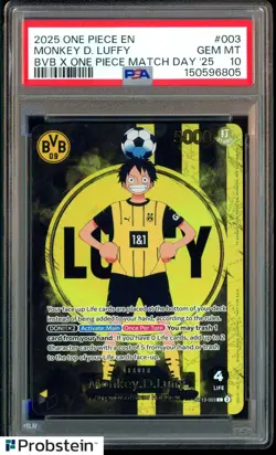 2025 ONE PIECE PROMOS BVB X ONE PIECE MATCH DAY 2025 #003 MONKEY D. LUFFY PSA 10 - Image 1