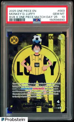2025 ONE PIECE PROMOS BVB X ONE PIECE MATCH DAY 2025 #003 MONKEY D. LUFFY PSA 10 - Image 1