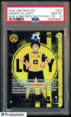 2025 ONE PIECE PROMOS BVB X ONE PIECE MATCH DAY 2025 #003 MONKEY D. LUFFY PSA 10 - Image 1