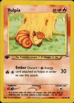 Pokemon TCG Card WOTC Vintage Wizards 1st Edition Vulpix Neo Destiny 091/105 - Image 1