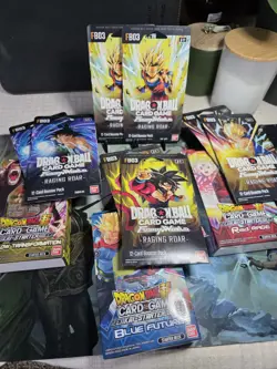 DBZ Super Card Game Lot X8 Sleeved Packs Raging Roar W/ 3 Zenkai Starter Decks - Image 1