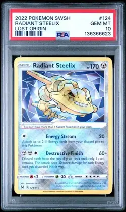 2022 Pokemon Radiant Steelix Lost Origin PSA Graded Gem Mint 10 SWSH #124/196 - Image 1
