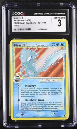 CGC 3 Mew GOLD STAR 2006 EX Dragon Frontiers 101/101 Holo Graded Pokemon Card - Image 1