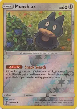 Moderately Played, English - 1 x Pokemon Munchlax - 173/236 - Uncommon - Reverse - Image 1