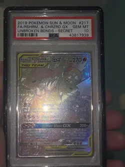 2019 Pokemon Reshiram & Charizard GX 217/214 Secret Rainbow Gem Mint PSA 10 - Image 1