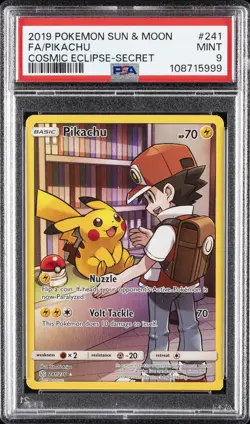 2019 POKEMON SUN & MOON COSMIC ECLIPSE SECRET #241 FULL ART/PIKACHU PSA 9 - Image 1
