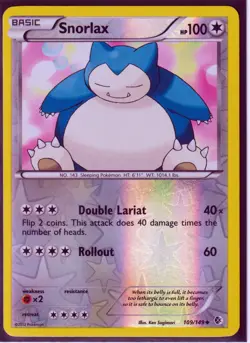2012 POKEMON SNOLAX 109/149 B & W BOUNDARIES CROSSED REVERSE HOLO NM/LP (S3) - Image 1