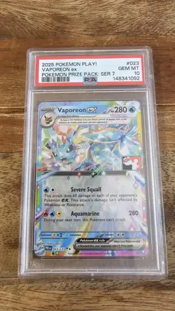 2025 POKEMON PLAY! POKEMON PRIZE PACK: SER 7 #023 VAPOREON EX PSA 10 - Image 2