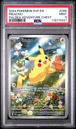 2024 POKEMON SVP EN-SV BLACK STAR PROMO PALDEA ADVENTURE CHEST PIKACHU PSA 9 - Image 1