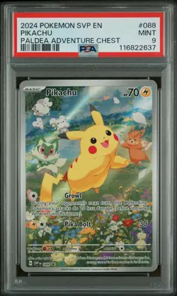 2024 POKEMON SVP EN-SV BLACK STAR PROMO PALDEA ADVENTURE CHEST PIKACHU PSA 9 - Image 1