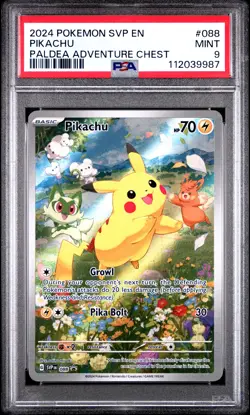 2024 POKEMON SVP EN-SV BLACK STAR PROMO PALDEA ADVENTURE CHEST PIKACHU PSA 9 - Image 1