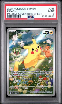 2024 POKEMON SVP EN-SV BLACK STAR PROMO PALDEA ADVENTURE CHEST PIKACHU PSA 9 - Image 1