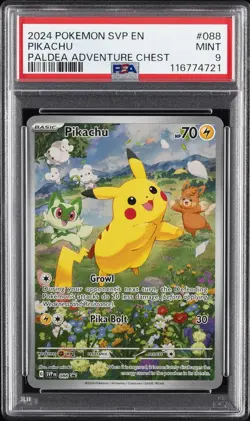 2024 POKEMON SVP EN-SV BLACK STAR PROMO PALDEA ADVENTURE CHEST PIKACHU PSA 9 - Image 1