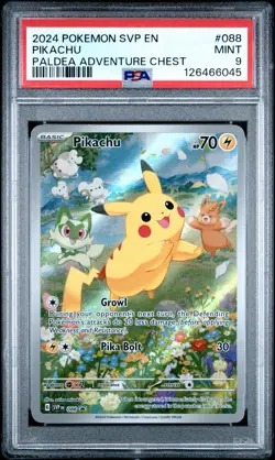 2024 POKEMON SVP EN-SV BLACK STAR PROMO PALDEA ADVENTURE CHEST PIKACHU PSA 9 - Image 1