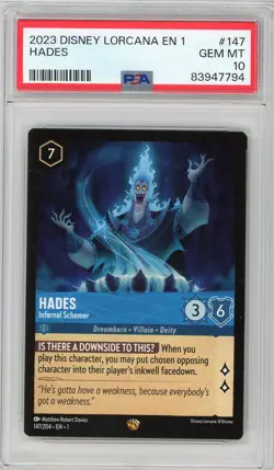 The First Chapter Disney Lorcana Hades - Infernal Schemer #147/204 PSA GEM MT 10 - Image 1