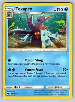 2020 Pokemon TCG Sun & Moon Lost Thunder NM Toxapex Regular Rare 69/214 - Image 1