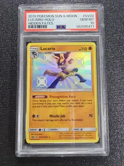 Pokemon Lucario Hidden Fates Holo Rare #SV22 PSA 10 Gem Mint - Image 1