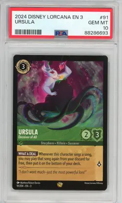 Into the Inklands Disney Lorcana Ursula - Deceiver of All #91/204 PSA MINT 9 - Image 1