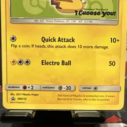 Pokemon Ash's Pikachu SM112 Promo Regular 70 HP Quick Attack Electro Ball +2more - Image 3