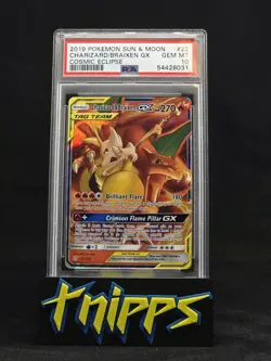2019 Pokemon Cosmic Eclipse Charizard & Braixen GX 22 Tag Team GEM MINT PSA 10 - Image 1