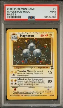 2000 Pokemon Magneton 9/130 Base Set 2 Rare Holo PSA 9 MINT SWIRL - Image 1