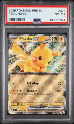2025 POKEMON PRE EN-PRISMATIC EVOLUTIONS #028 PIKACHU EX PSA 8 - Image 1