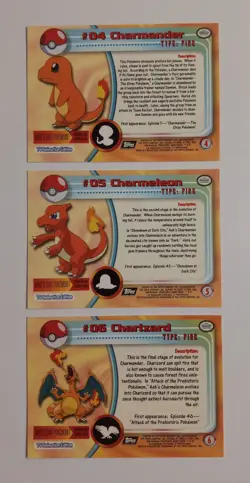 1999 Topps Pokemon Lot of 3: #4 Charizard - #5 Charmeleon - #6 Charmander - Image 2