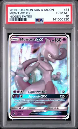 2019 POKEMON SUN & MOON HIDDEN FATES #31 MEWTWO GX PSA 10 - Image 1