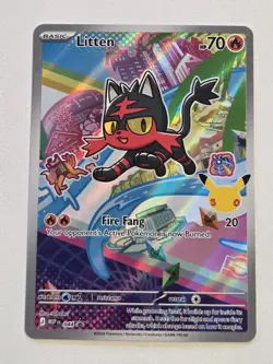 Litten 044 IR Pokemon Black Star Promo Full Art Illustration Rare Pokemon 30th - Image 1