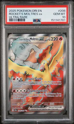 2025 POKEMON DRI EN-DESTINED RIVALS ULTRA RARE TEAM ROCKET'S MOLTRES EX PSA 10 - Image 1