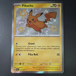 Pokemon Pikachu 131/091 SV: Paldean Fates Shiny Rare Holo Card English - Image 1