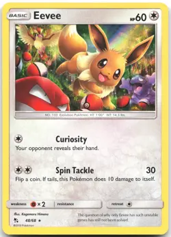 Eevee 48/68 Holo Rare Hidden Fates Pokemon Holo Near Mint - Image 1