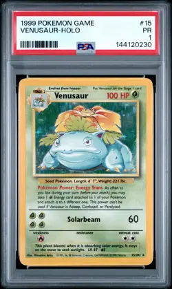 1999 POKEMON GAME #15 VENUSAUR-HOLO PSA 1 - Image 1