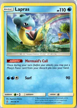LAPRAS 36/236 UNCOMMON UNIFIED MINDS POKEMON LP - Image 1